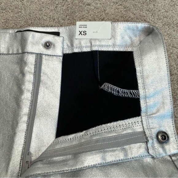 Zara metallic silver liquid foil mid rise slim fit leggings pants Sz XS NWT - Picture 5 of 12